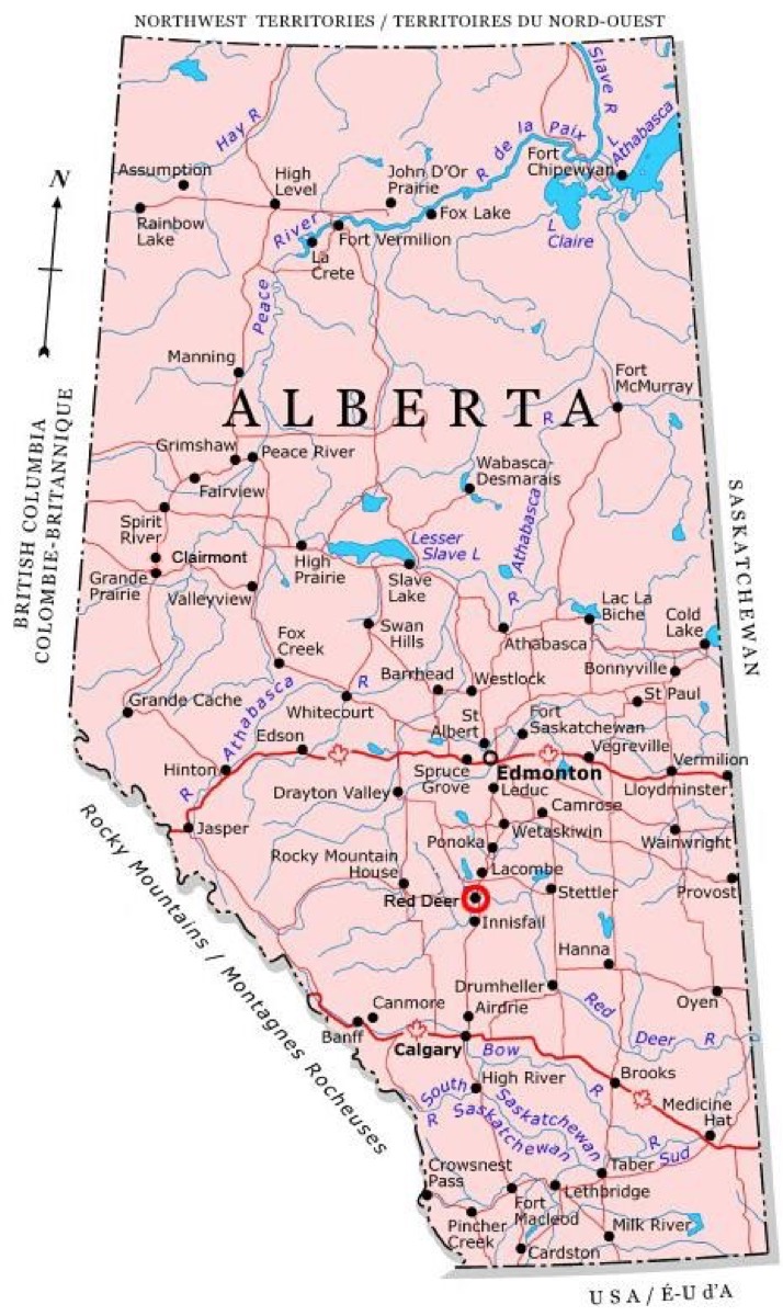 Map of Alberta showing Micron Industries in Red Deer